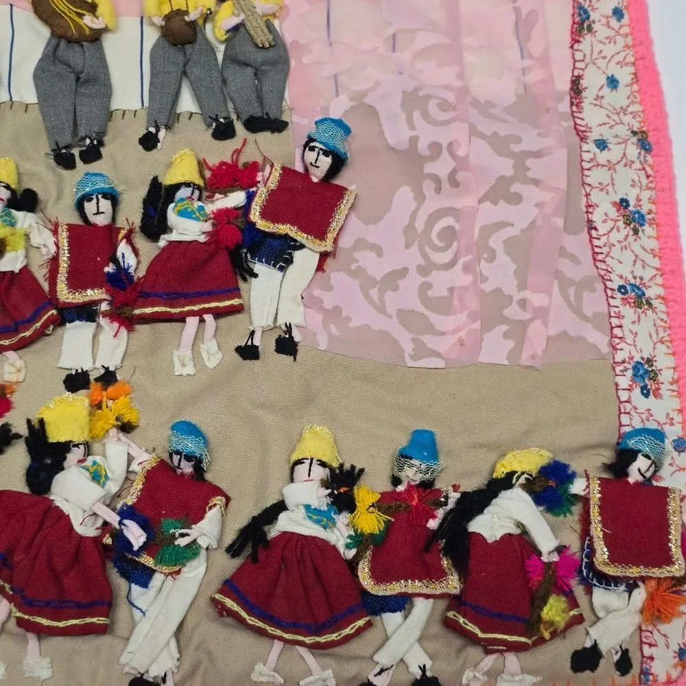Peruvian Folk Art Handmade Embroidery Wall Tapestry National Dances Vintage 3D